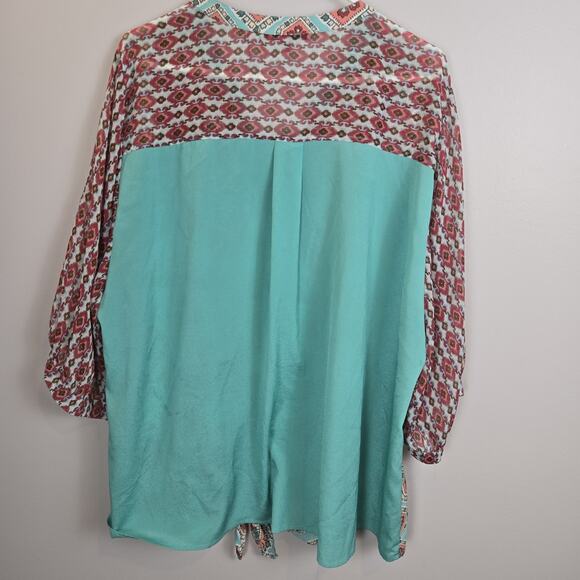 Figueroa Flower Top Women’s 3X Boho Hippie Retro Artsy Funky Patchwork Teal Pink - Picture 6 of 7
